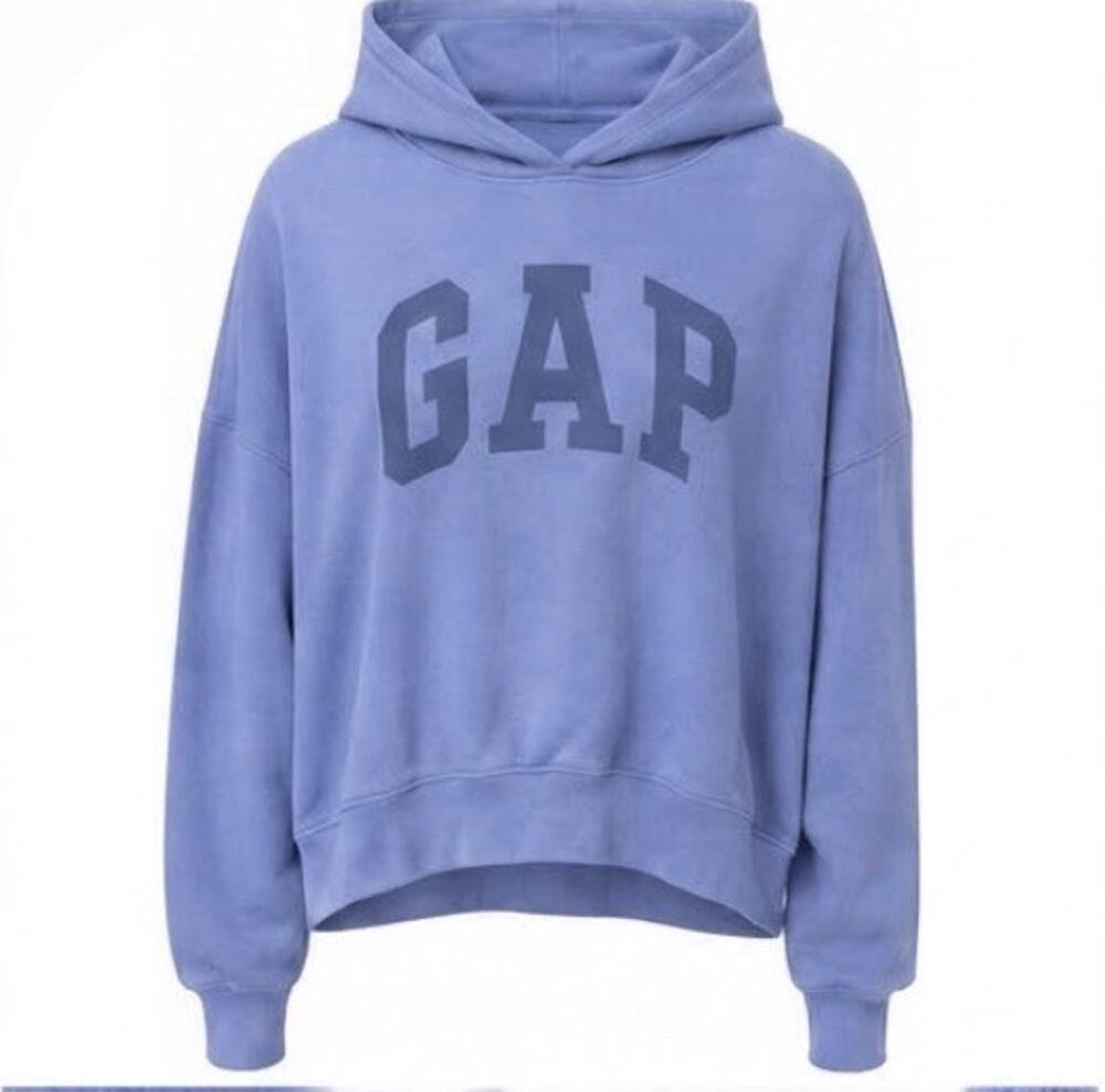 Gap Hoodie Mens M Navy Blue Tonal Arc Logo Oversized Pullover Faded Cotton Blend